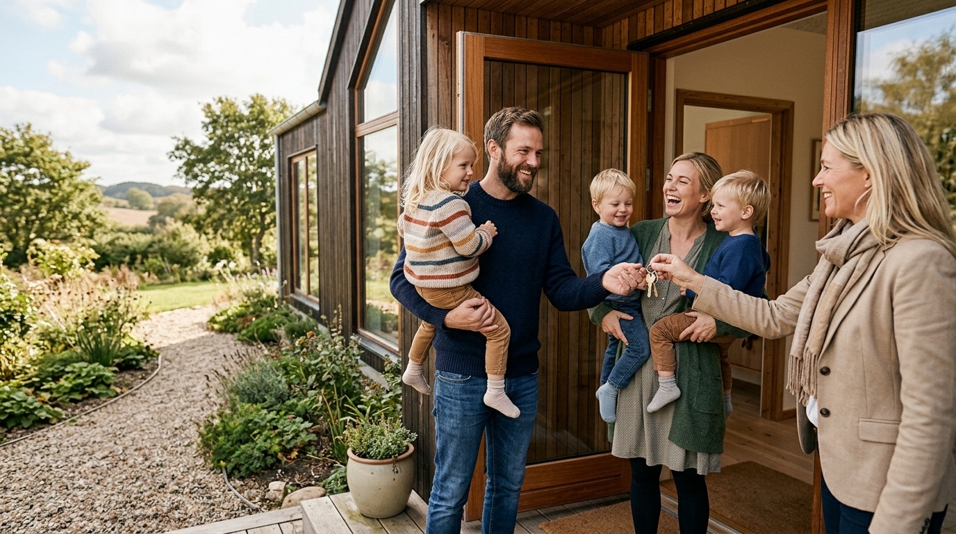 Glad familie modtager nøgler
